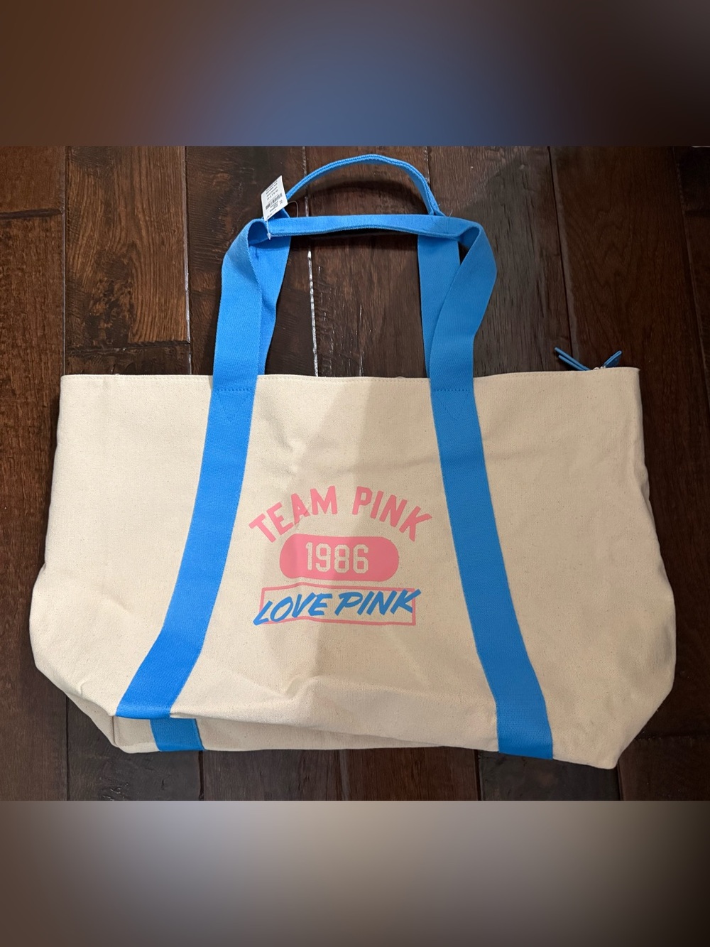 New Pink by Victoria’s Secret Canvas Tote Bag with Blue Straps